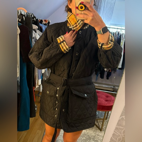 Burberry Winter Coat Black with pattern inside and belt size XL new with tags - Picture 8 of 15